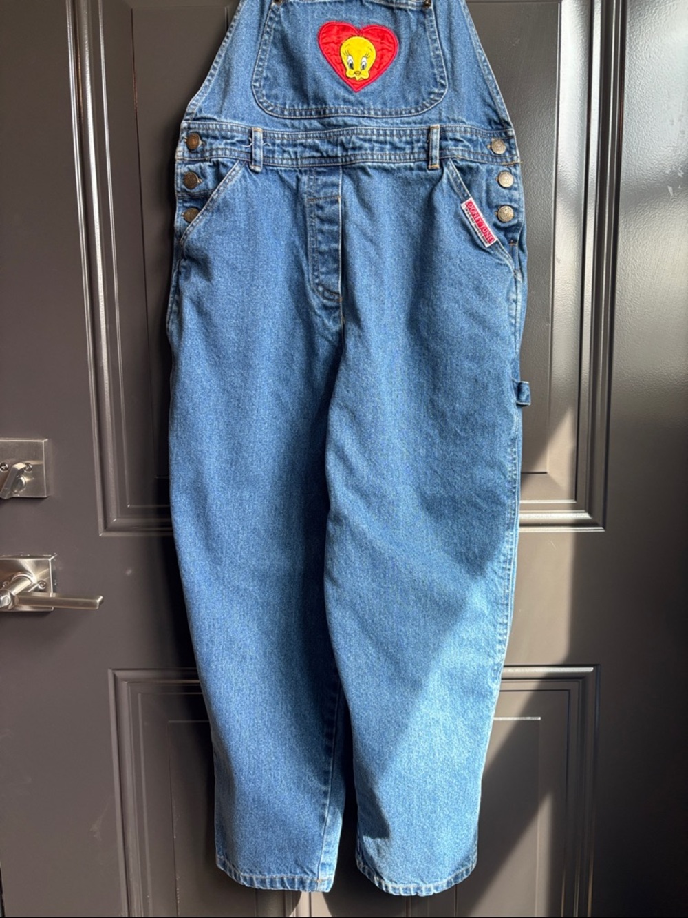 Vintage looney tunes tweety bird  Patch Blue Denim Overalls - Casual Relaxed Fit